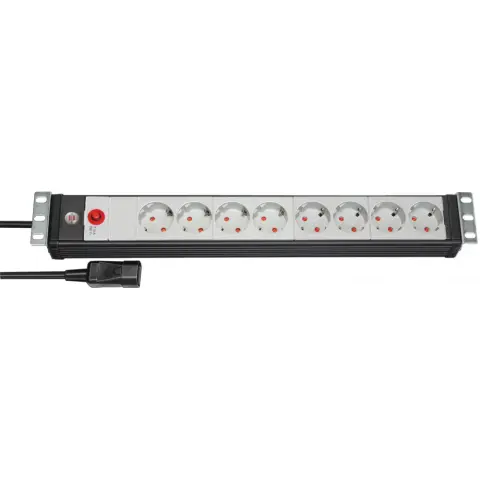 BRENNENSTUHL Premium-Line 19" extension lead for cabinets 8-way black/light grey 3m H05VV-F 3G1.0 19" format with IEC plug