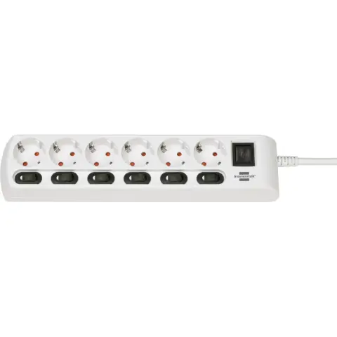 BRENNENSTUHL Extension lead individually switchable 6-way 2m H05VV-F 3G1.5 white