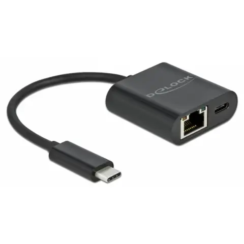 DELOCK USB Type-C adapter Power Delivery porttal Gigabit LAN 10/100/1000 Mbps fekete