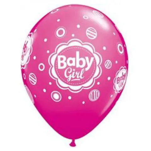 Kislányos Rózsaszín Gumi Lufi Babaszületésre 28 cm 6 db