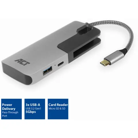 ACT CONNECTIVITY AC7052 USB-C Hub 3 port kártyaolvasóval