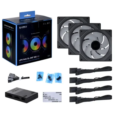 LIAN LI UNI FAN SL-INF 120mm fekete 3 darabos szett vezérlővel