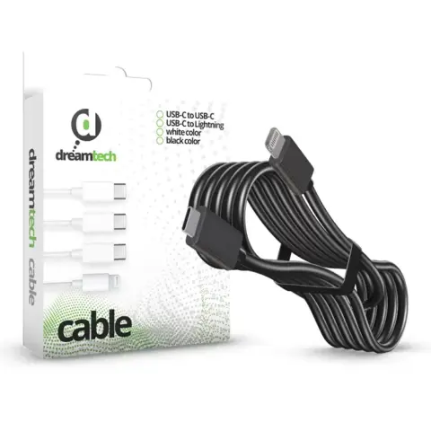 DREAMTECH PD kábel Fekete (Lightning/USB-C) 2.4A 20W