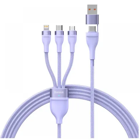 BASEUS USB Lightning + Micro USB + USB Type C adapter vijoličen 1.2m CASS030105