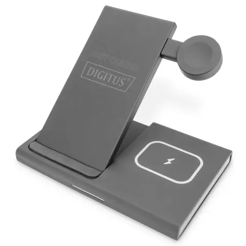 DIGITUS 3-în-1 suport de birou wireless pentru încărcare gri