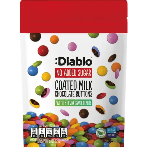 Diablo milk chocolate dragees with sugar coating no added sugar 40 g