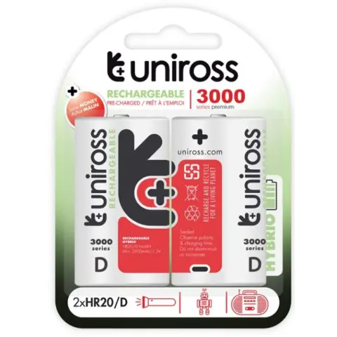 UNIROSS Hybrio góliát akkumulátor (D) 3000mAh 2db