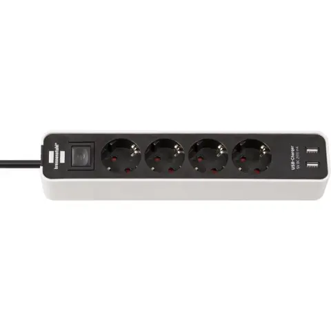 BRENNENSTUHL 1153240026 Ecolor elosztó 4 aljzat 2x USB 1.5m fekete-fehér kapcsolós
