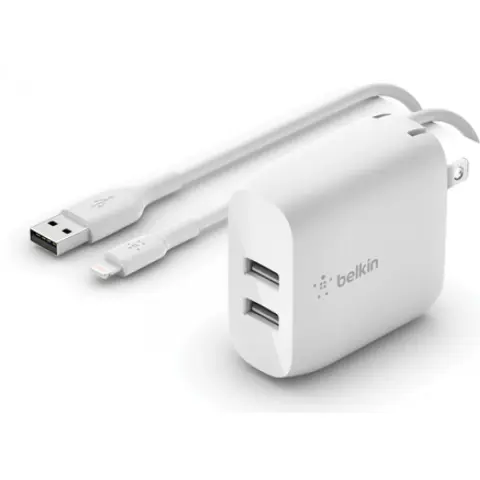 BELKIN WCD001VF1MWH Dual USB-A Wall Charger 24W + Lightning to USB-A Cable