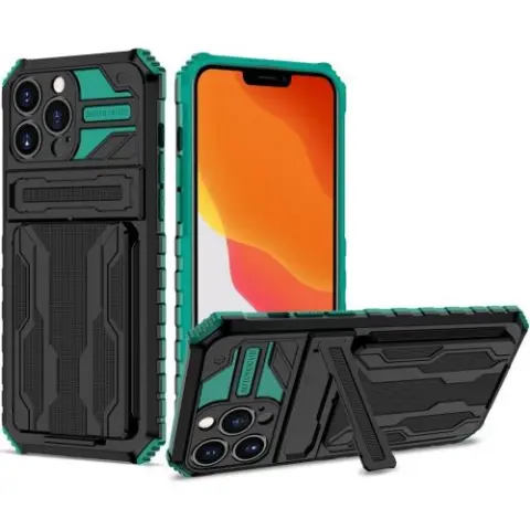 WOOZE Transformer zadnji ovitek s stojalom za iPhone 13 Pro Max črno-zelen