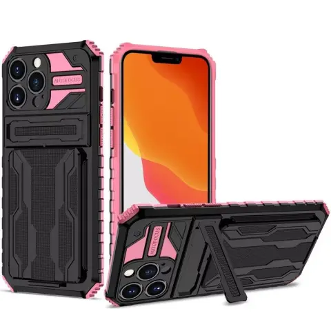 WOOZE Transformer zadnji ovitek s stojalom za iPhone 13 Pro Max črno-roza