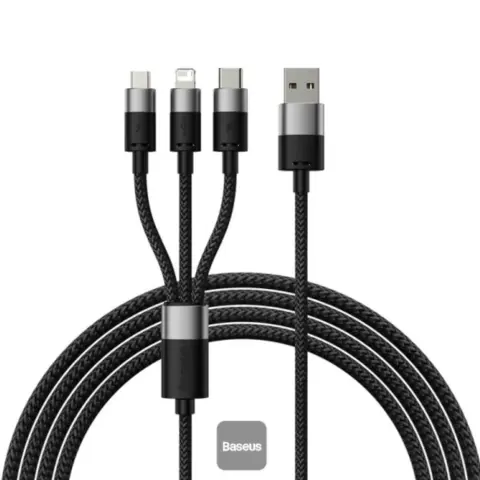 BASEUS USB Lightning + Micro USB + USB Type C adapter Črn 1.2m CAXS000001
