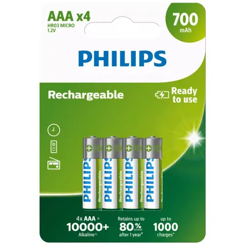 PHILIPS Rechargeable NiMH Micro-Mignon-Akkus (AAA) 700mAh 4 Stk.