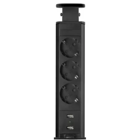 DELIGHT 20430MBU Rejtett Elosztó 3 aljzat 2x USB 1.5m fekete