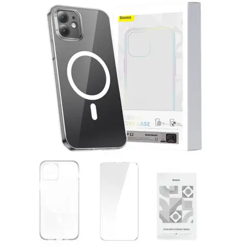 BASEUS Magnetic Crystal back cover + tempered glass + cleaning kit iPhone 13 transparent