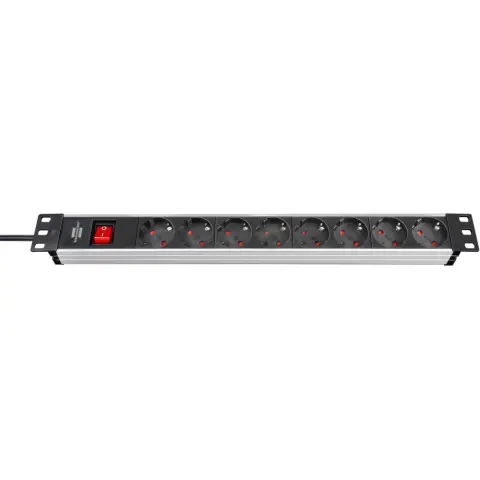 BRENNENSTUHL 1390007018 Alu-Line 19" Elosztó 8 aljzat 2m fekete-ezüst kapcsolós