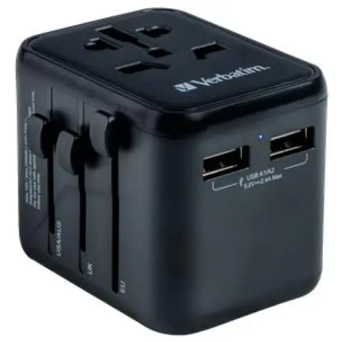 VERBATIM UTA-01 Utazó adapter univerzális 2xUSB fekete