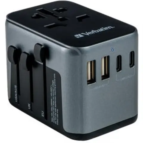 VERBATIM UTA-03 Utazó adapter univerzális 2xUSB-A 2xUSB-C fekete