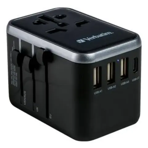 VERBATIM UTA-04 Utazó adapter univerzális 3xUSB-A 1xUSB-C fekete