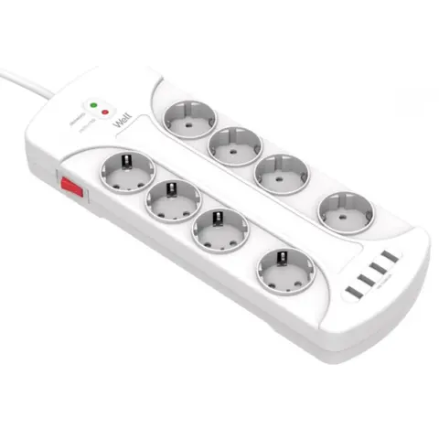WELL Steckdosenleiste 8-fach 4x USB-A 3m weiß mit Schalter