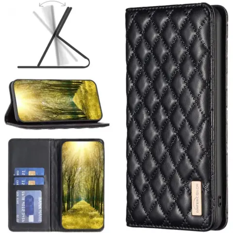 WOOZE Pillow 3D rombusz minta Oldalra nyíló tok iPhone 11 Pro Max fekete