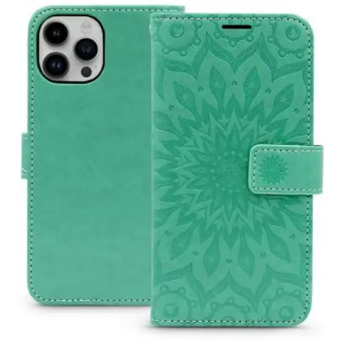 HAFFNER Mezzo Book Oldalra nyíló bőr tok iPhone 15 mandala zöld