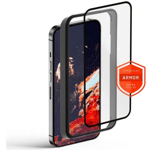 FIXED 2.5D Armor Tempered Glass aplikátorral iPhone 14 Plus/13 Pro Max fekete