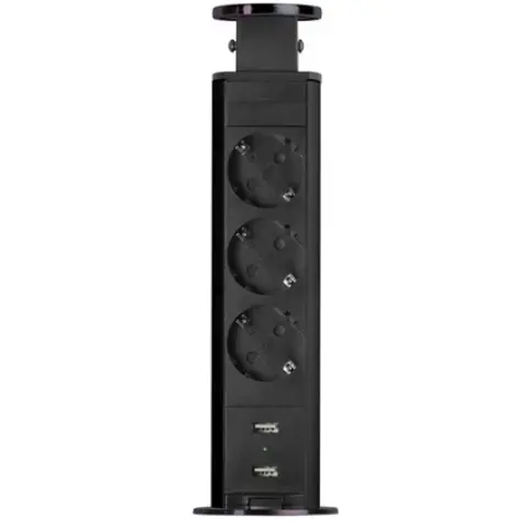 DELIGHT 20430BBU Rejtett Elosztó 3 aljzat 2x USB 1.5m fekete