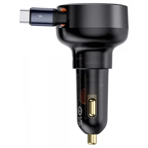 BASEUS Enjoyment Pro Autós töltő + kihúzható USB-C kábel 60W fekete