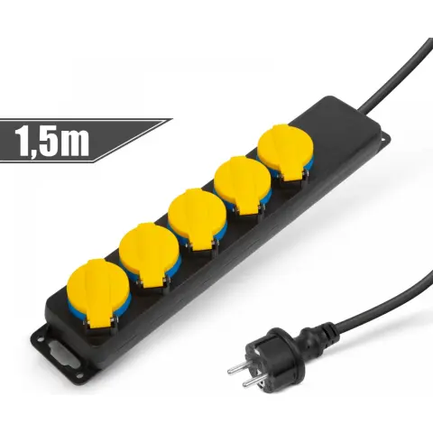 DELIGHT 20223E Splitter 5 outlet 1.5m Black-yellow outside