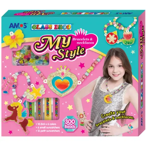 AMOS Ékszerkészítő üvegmatricafesték 6x 10.5ml + 18 darabos matrica készlet