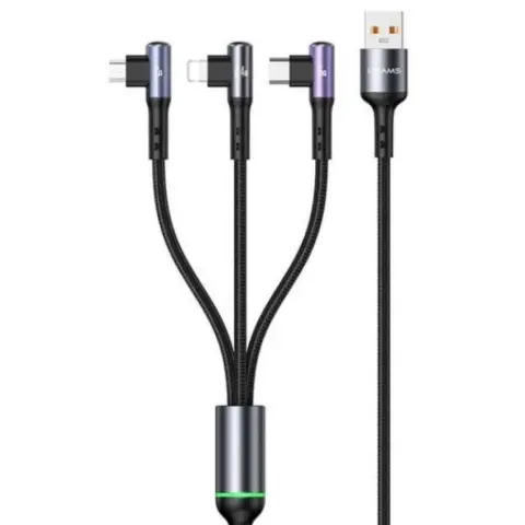 USAMS USB Lightning + Micro USB + USB Type C Adapter Črn 1.2m SJ561USB01