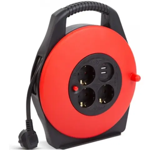 DELIGHT 20239 Kábeldob 3 aljzat 2x USB 10m fekete-narancssárga