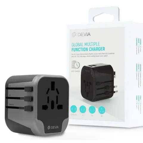 DEVIA ST330865 Utazó adapter Világ 2x USB fekete