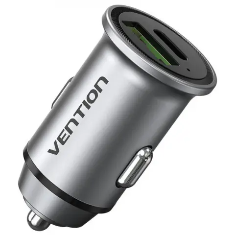 VENTION Auto punjač 1xUSB 1xUSB-C sivi
