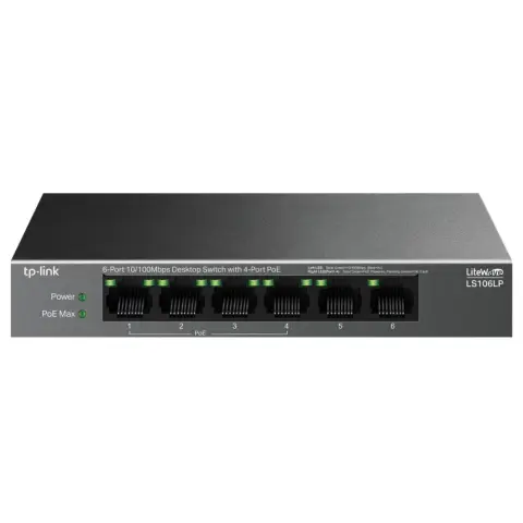 TP-LINK LS106LP 6-Port 10/100Mbps Desktop Switch with 4-Port PoE