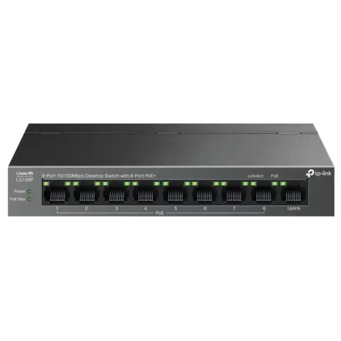 TP-LINK LS109P 9-Port 10/100Mbps Desktop Switch with 8-Port PoE+