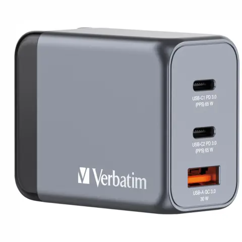 VERBATIM 3-Port GaN Wall Charger 65W grey