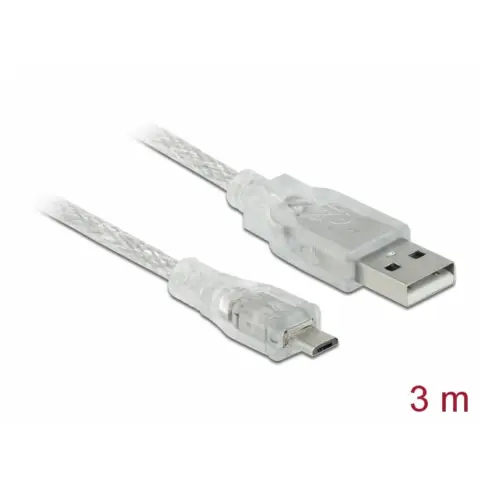 DELOCK USB Micro USB Átalakító Átlátszó 3m 83902
