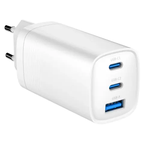GEMBIRD 3-port 65 W GaN USB PowerDelivery fast charger white