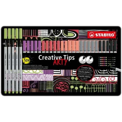 STABILO Creative Tips ARTY Tűfilc készlet fém doboz 6 pasztell szín 5 vastagság