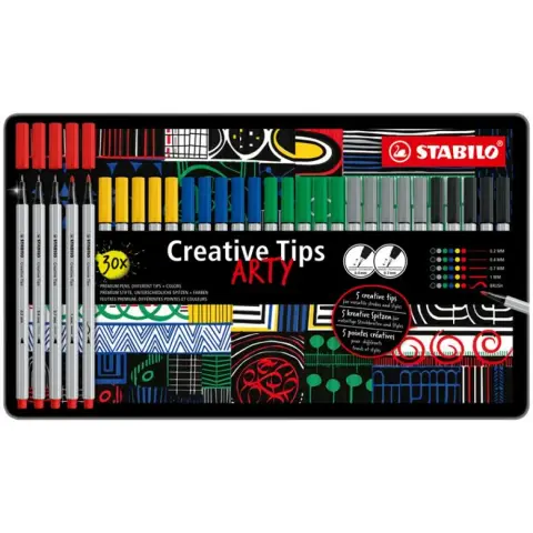STABILO Creative Tips ARTY Tűfilc készlet fém doboz 6 szín 5 vastagság