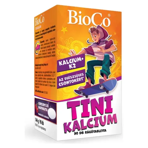 Bioco tini kalcium vitaminokat és ásványi anyagokat tartalmazó cseresznye ízű rágótabletta 90 db