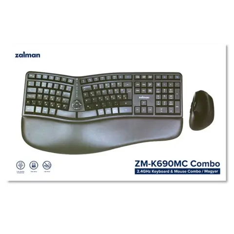 ZALMAN ZM-K690M Ergonómikus billentyűzet + egér USB-C Magyar