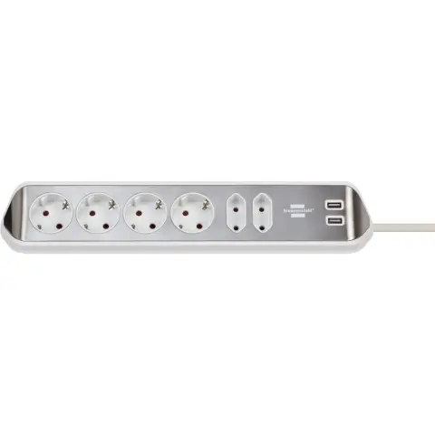 BRENNENSTUHL Estilo 230V Power Strip 6 sockets 2x USB 2m white-silver