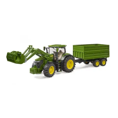 BRUDER John Deere 7R 350 homlokrakodós traktor platós pótkocsival