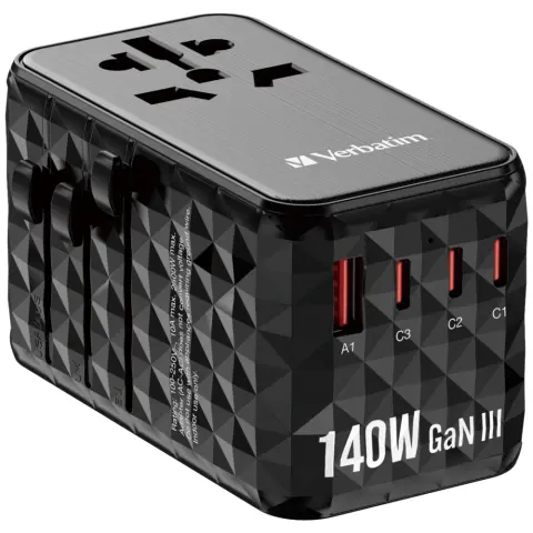 VERBATIM UTA-10 GaN III Universal Travel Adapter 140W fekete