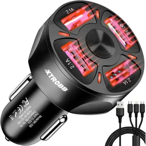 Isoxis auto punjač 4xUSB + USb-micro USB-lightning kabel crni