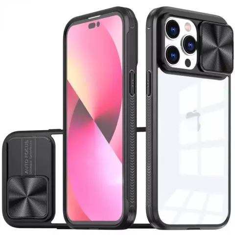 WOOZE Trendy plastic back cover + silicone frame transparent acrylic back cover camera protection Apple iPhone 15 Pro Max black