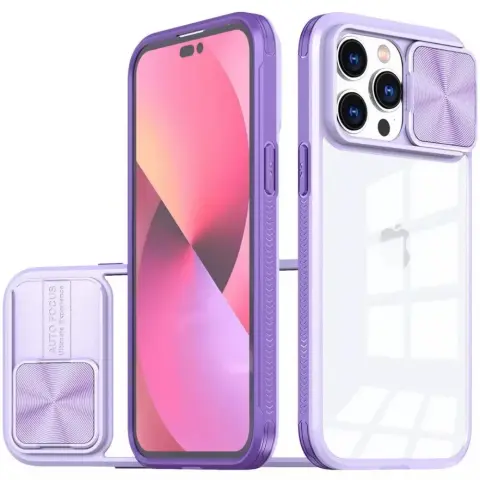 WOOZE Trendy Műanyag hátlap + szilikon keret átlátszó akril hátlap kamera védelem Apple iPhone 14 lila